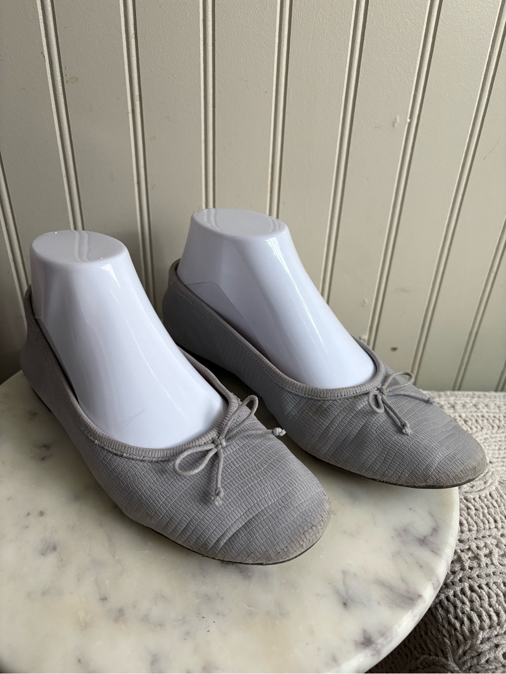 Madewell Leather Adelle Bow Ballet Flats Women’s 7 Gray Embossed Casual Designer